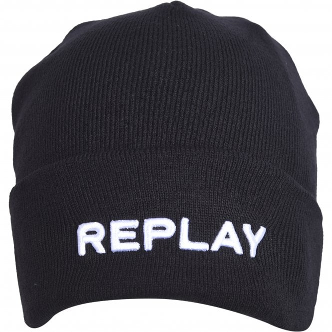 Embroidered Logo Beanie Hat, Black