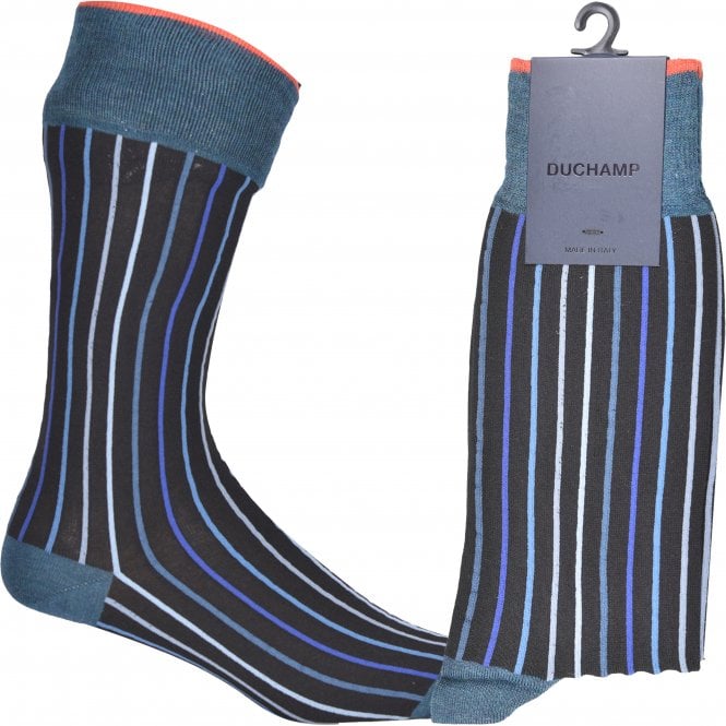 Vertical Stripe Bamboo Socks, Black/Blue