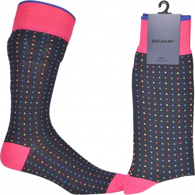 Micro Dot Socks, Navy/pink