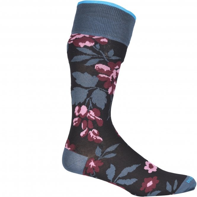 Floral Socks, Black/teal