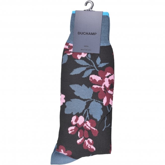 Floral Socks, Black/teal