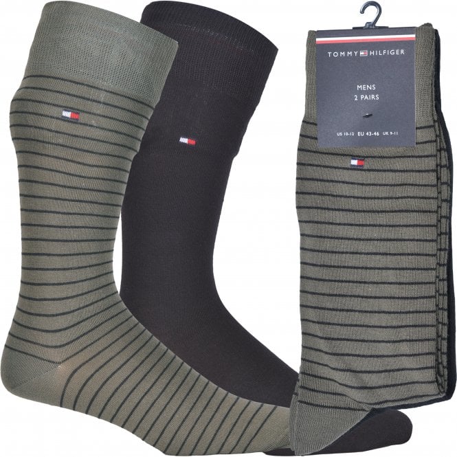 2-Pack Fine Stripe & Solid Socks, Black/Khaki