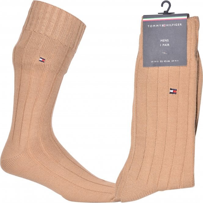 Merino Wool Ribbed Boot Socks, Sand