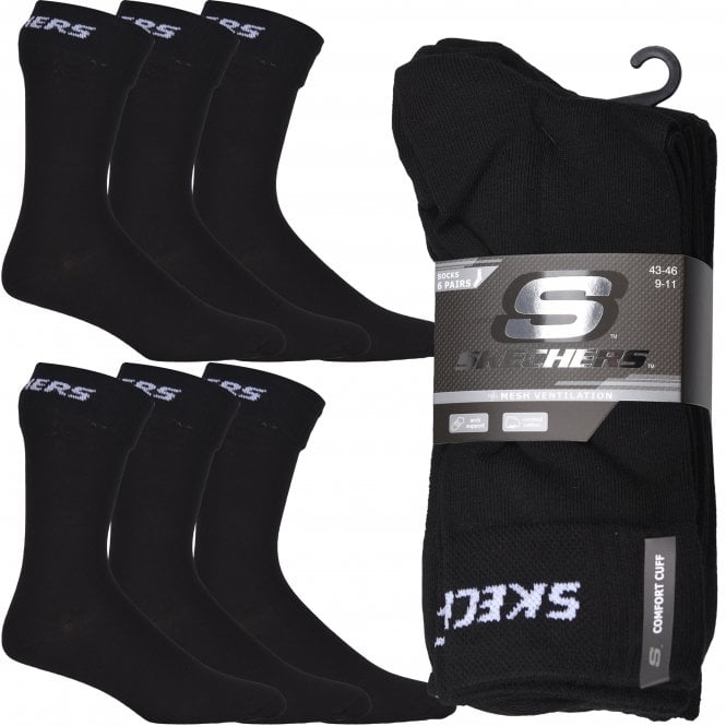 6-Pack Mesh Ventilation Crew Socks, Black