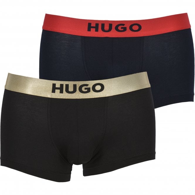 2-Pack Metallic Waistband Boxer Trunks Gift Set, Black