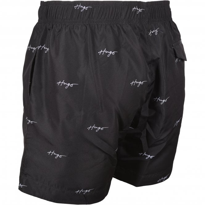 Allover Logo Print Swim Shorts, Black