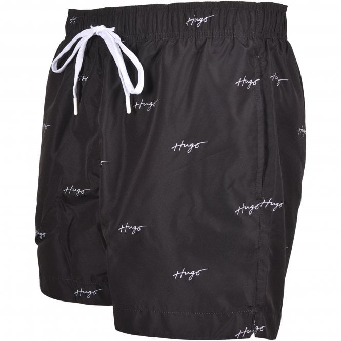 Allover Logo Print Swim Shorts, Black