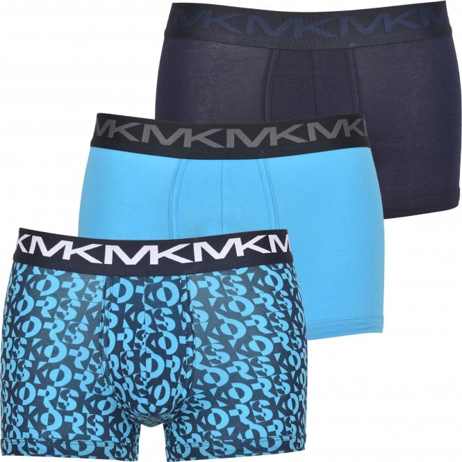 3-Pack AOP & Solid Boxer Trunks, Black/Turquoise