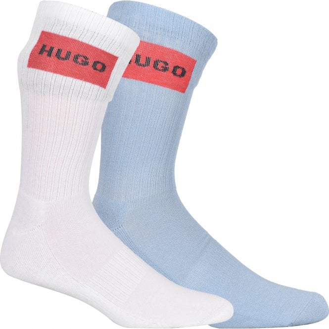 2-Pack Red Label Sports Socks, White/Blue