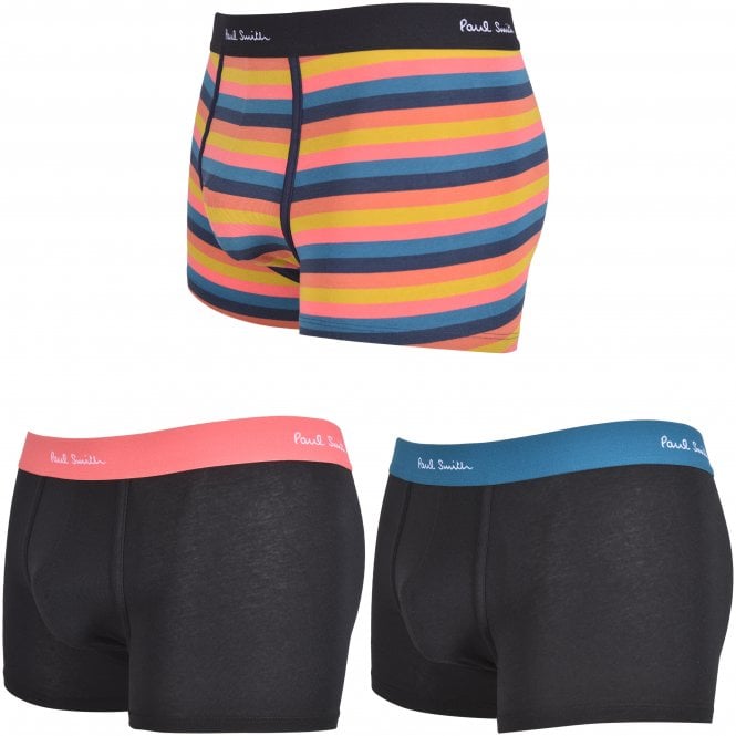 3-Pack Artist Stripe & Contrast Waistband Boxer Trunks, Black/Multi