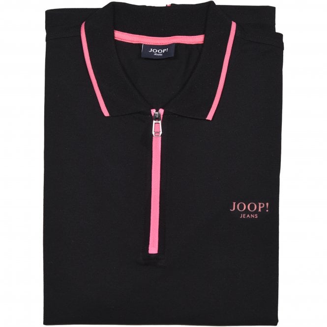 Jeans Qtr Zip Contrast Pique Polo Shirt, Black/pink