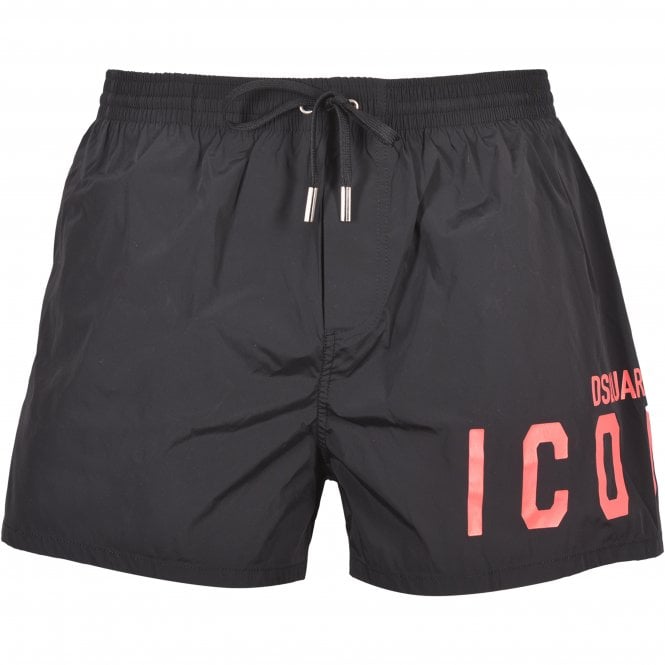 ICON Front Logo Swim Shorts, Black/coral