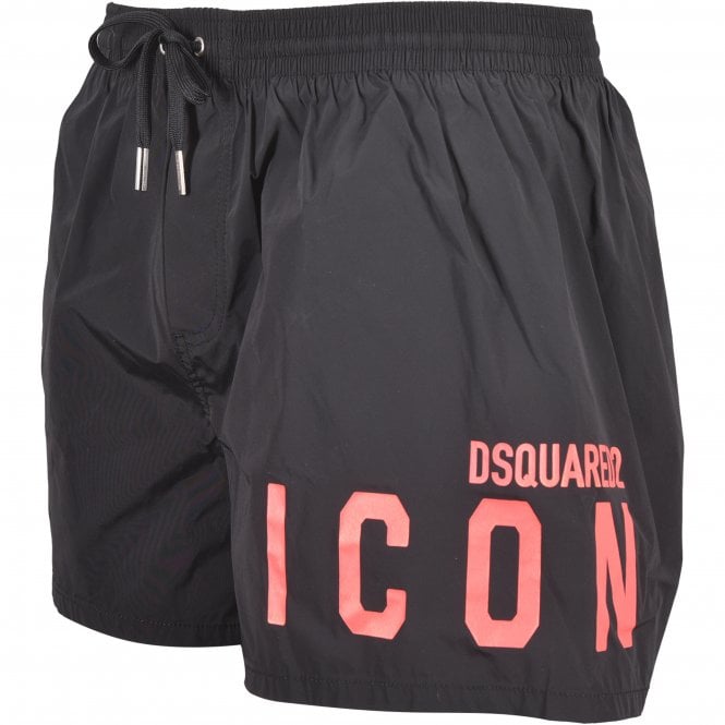 ICON Front Logo Swim Shorts, Black/coral