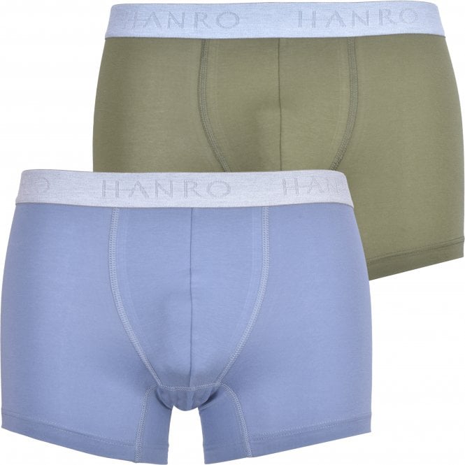 Cotton Essentials 2-Pack Boxer Trunks, Blue/Khaki