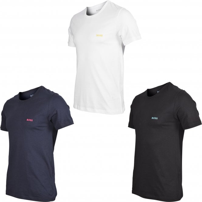 3-Pack Contrast Logo Crew-Neck T-Shirts, Navy/White/Black