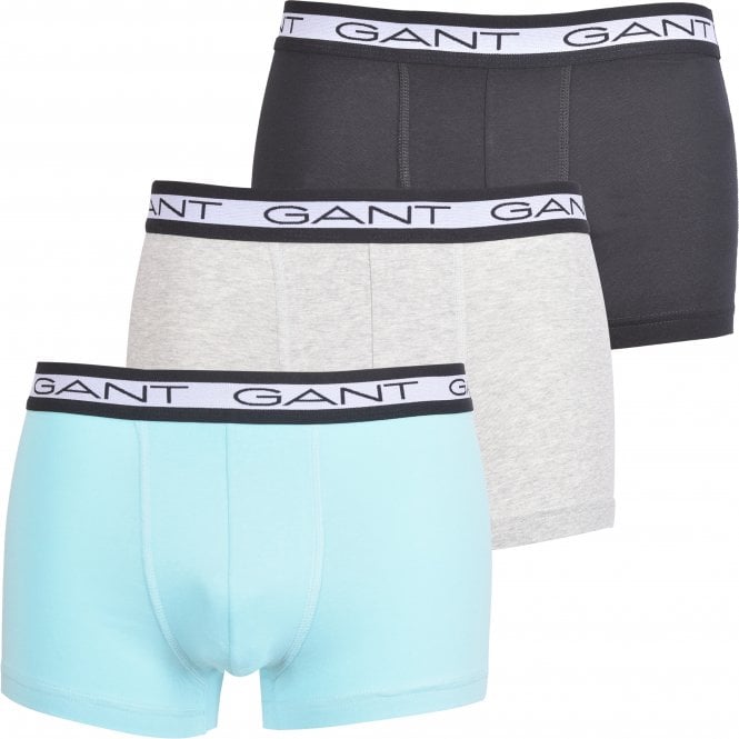 3-Pack Block Stripe Waistband Boxer Trunks, Black/Grey/Turquoise