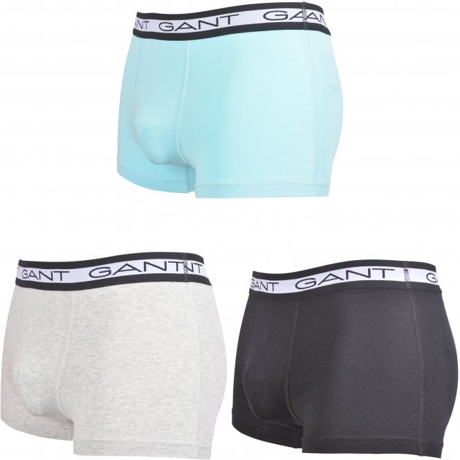 3-Pack Block Stripe Waistband Boxer Trunks, Black/Grey/Turquoise