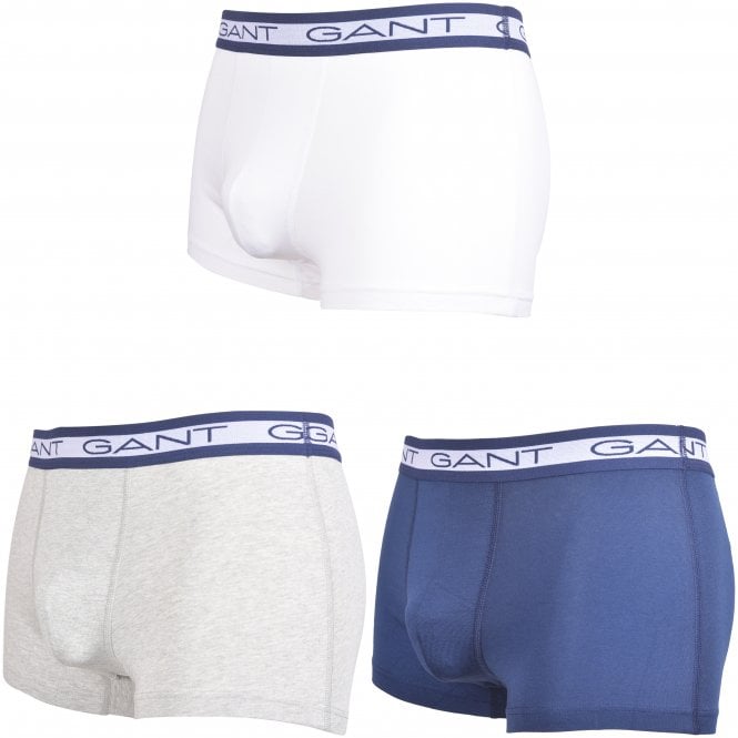 3-Pack Block Stripe Waistband Boxer Trunks, Navy/White/Grey