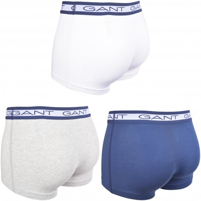 3-Pack Block Stripe Waistband Boxer Trunks, Navy/White/Grey