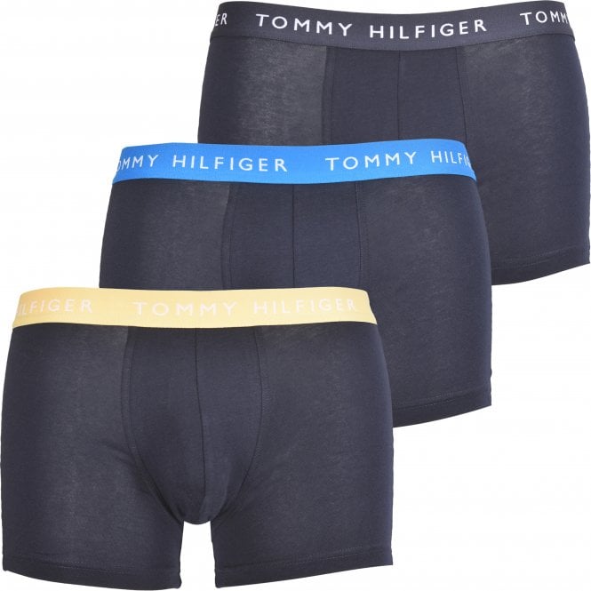 3-Pack Recycled Essentials Boxer Trunks, Navy with blue/yellow