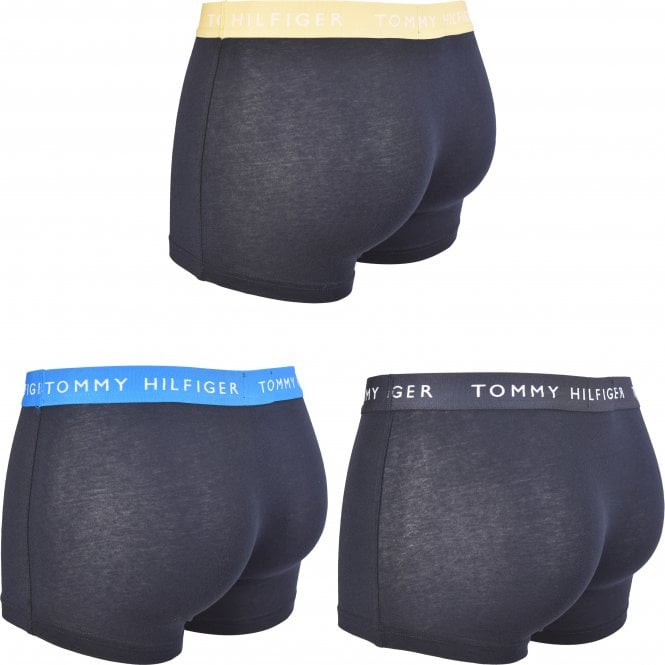 3-Pack Recycled Essentials Boxer Trunks, Navy with blue/yellow