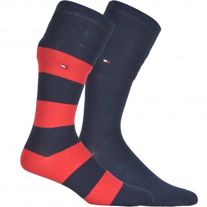 2-Pack Rugby Stripe & Solid Socks, Navy/Red