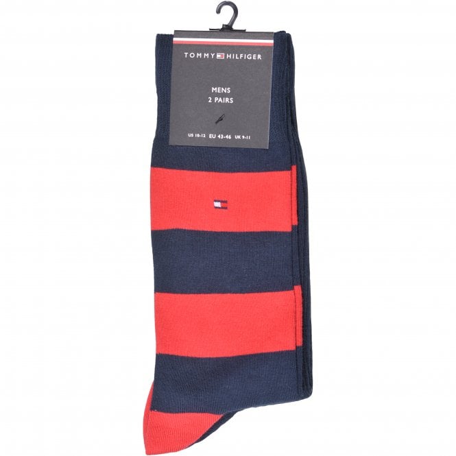 2-Pack Rugby Stripe & Solid Socks, Navy/Red