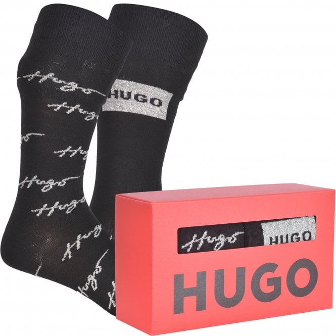 2-Pack Lurex Mixed Logo Socks Gift Set, Black/silver