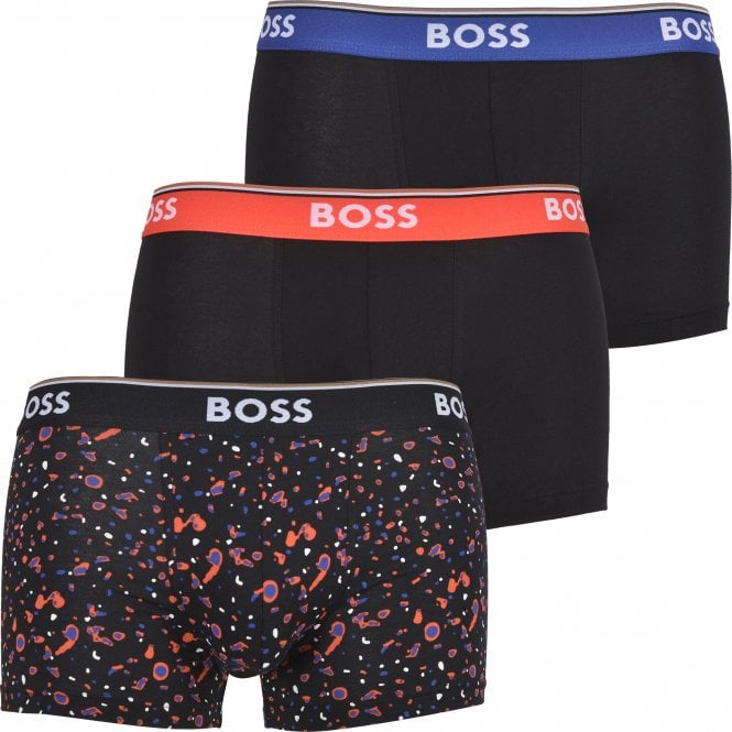 3-Pack Abstract Print Boxer Trunks, Black