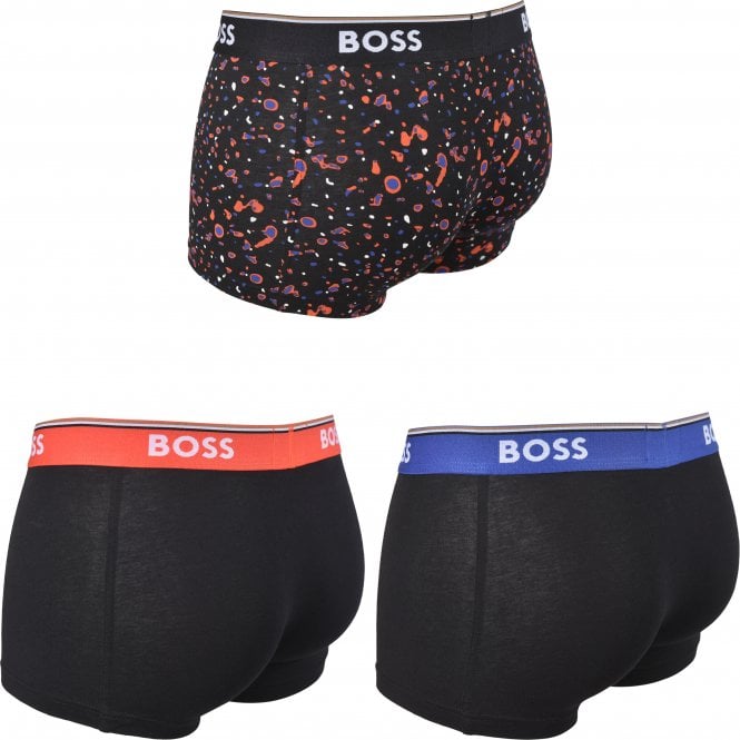 3-Pack Abstract Print Boxer Trunks, Black