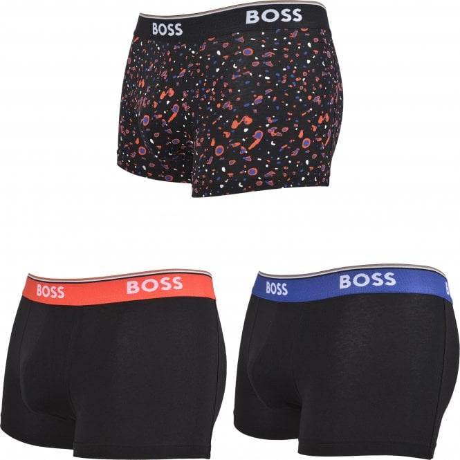 3-Pack Abstract Print Boxer Trunks, Black