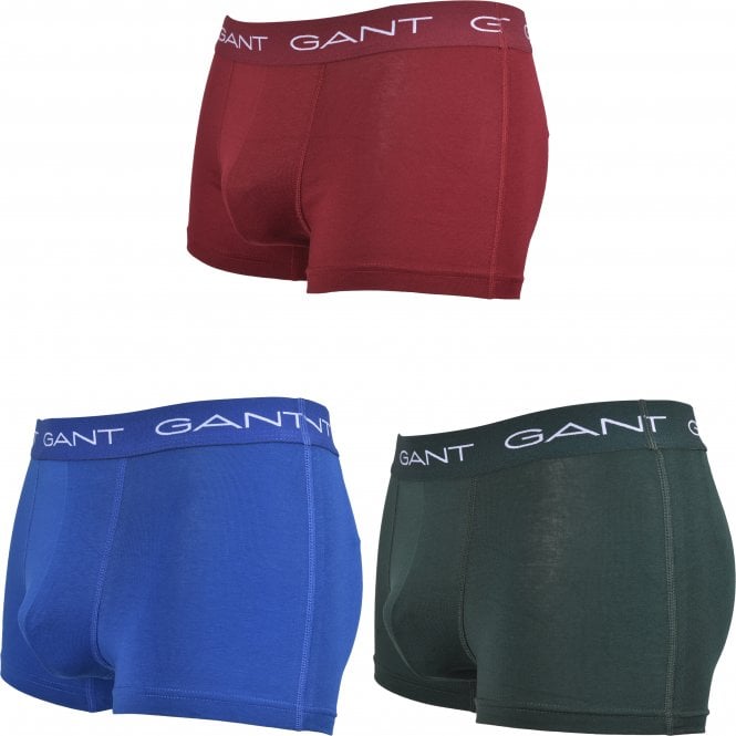 3-Pack Cotton Stretch Boxer Trunks, Green/Burgundy/Blue