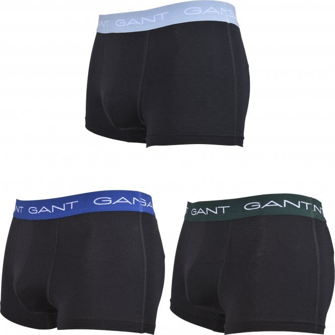 3-Pack Coloured Waistband Boxer Trunks, Black