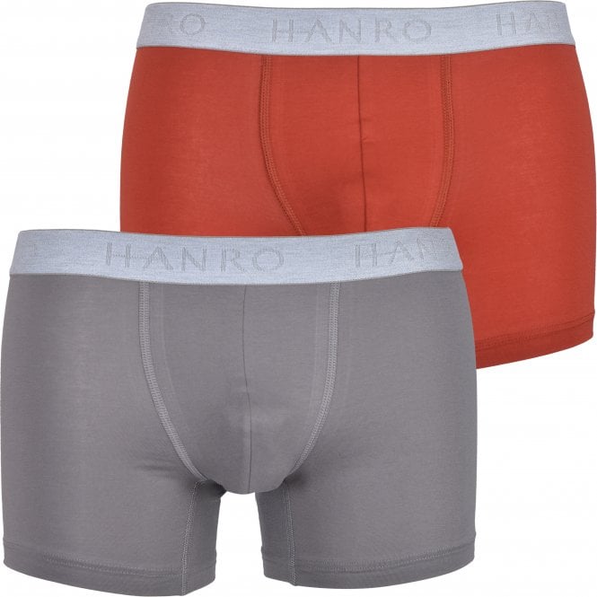 Cotton Essentials 2-Pack Boxer Trunks, Fresh Grey/Red Ochre