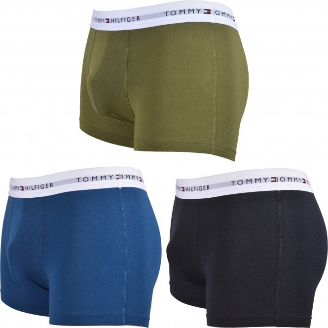 3-Pack Premium Essentials Boxer Trunks, Navy/Blue/Khaki