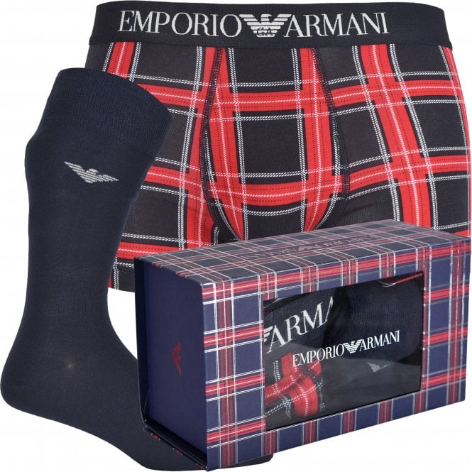 Iconic Logo Boxer Trunk & Socks Gift Set, Navy/red