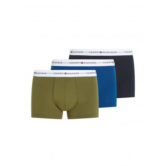 3-Pack Premium Essentials Boxer Trunks, Navy/Blue/Khaki