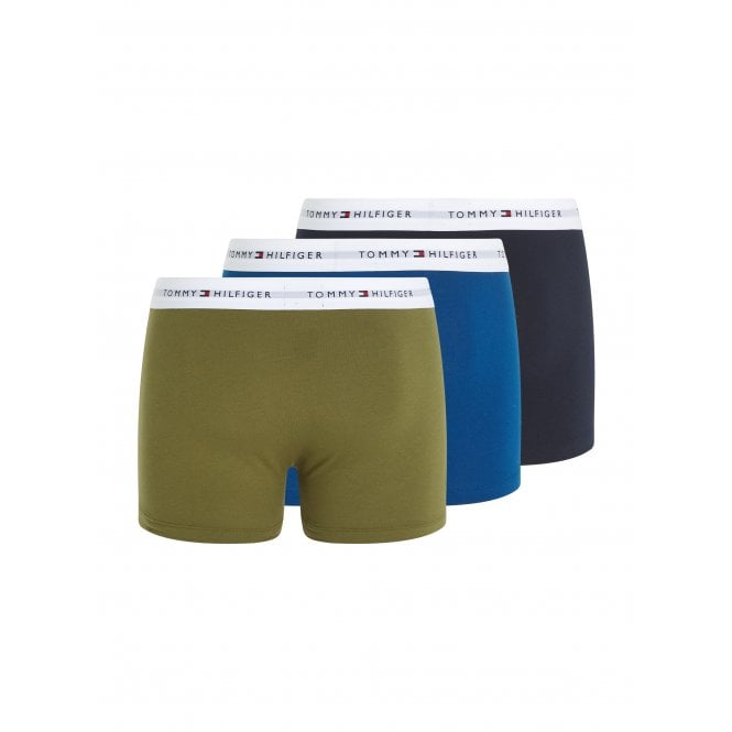 3-Pack Premium Essentials Boxer Trunks, Navy/Blue/Khaki