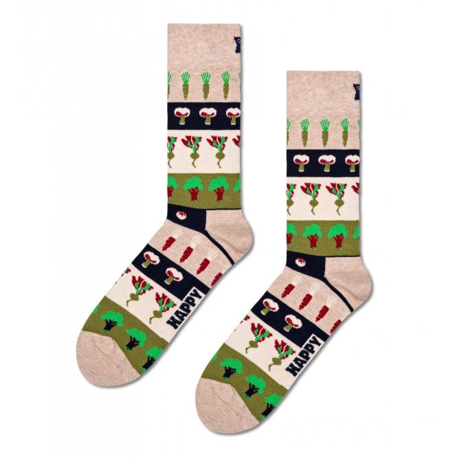 Veggie Stripes Socks, Beige/green