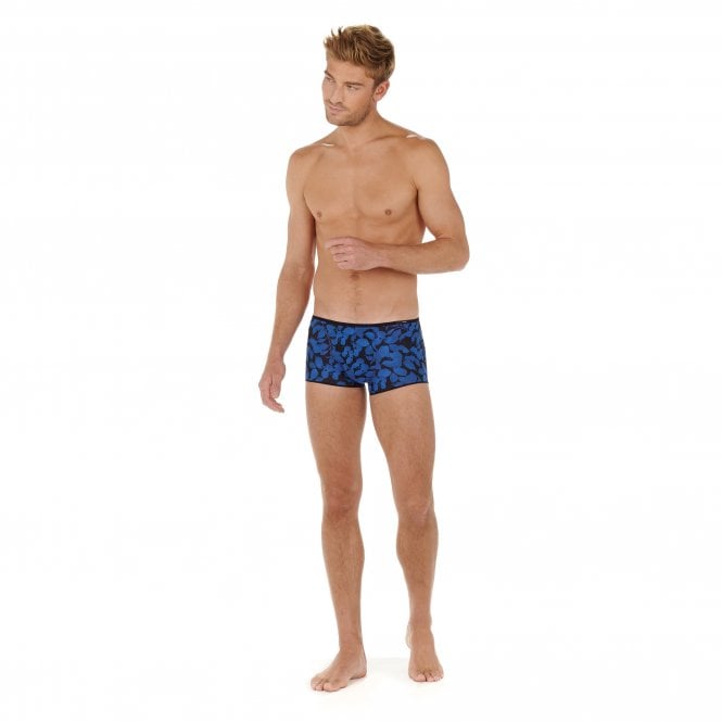 Temptation Quentin Immersive Flowers Print Boxer Trunk, Blue/Black