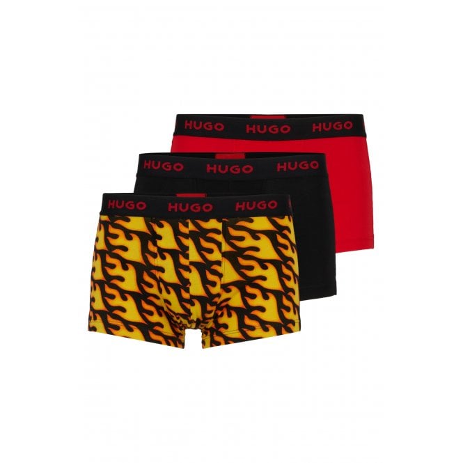 3-Pack Flames Print Boxer Trunks, Black/Orange/Red