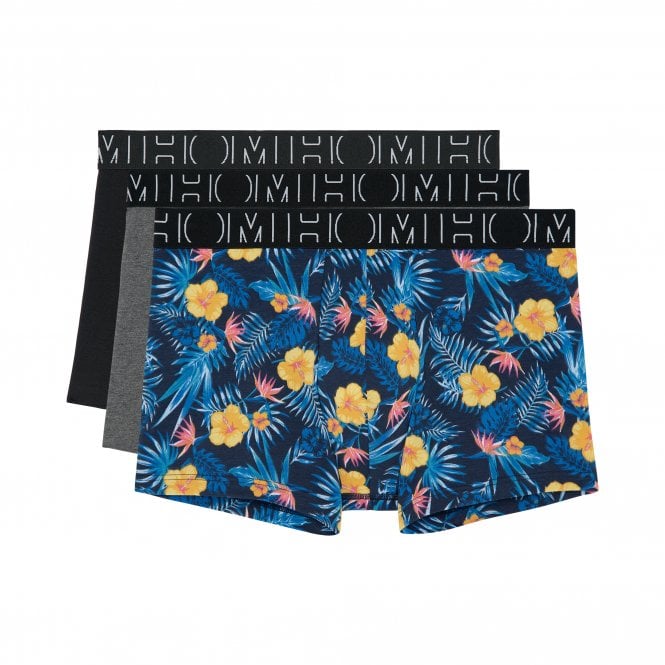 Image of 3-Pack Gino Floral Print Boxer Trunks, Black/Blue/Grey