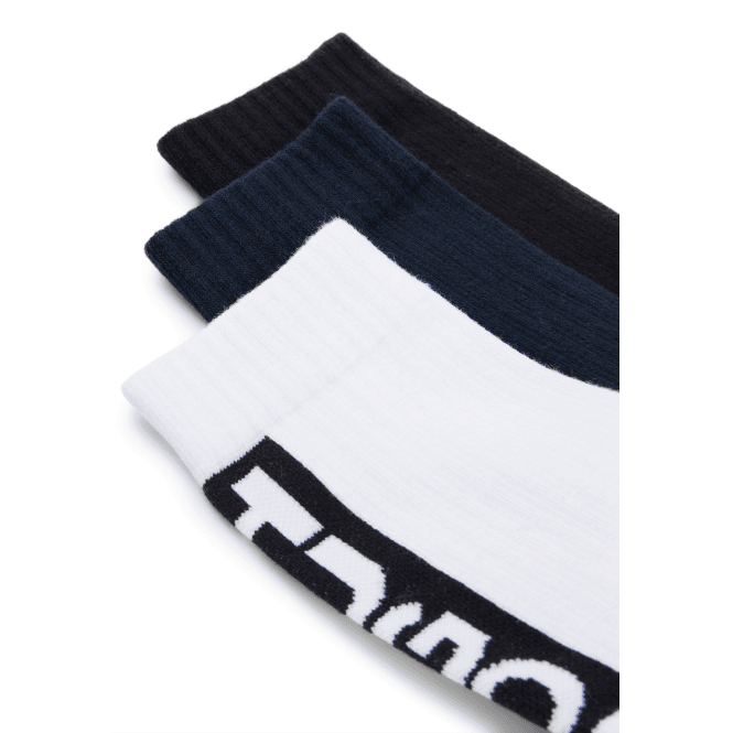 3-Pack Block Logo Sports Socks, Black/White/Navy