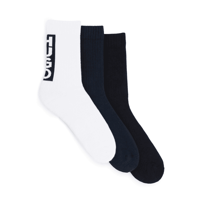 3-Pack Block Logo Sports Socks, Black/White/Navy