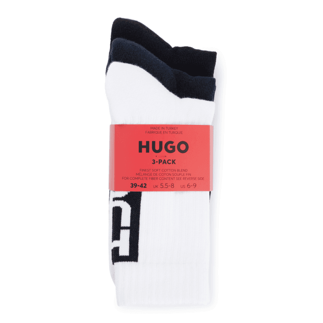 3-Pack Block Logo Sports Socks, Black/White/Navy