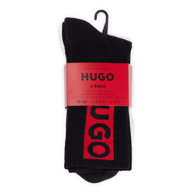 3-Pack Block Red Logo Sports Socks, White/black