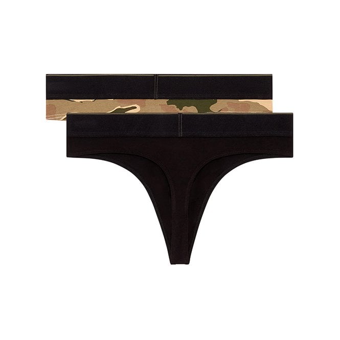 2-Pack Camo & Solid Thongs, Black/Camo