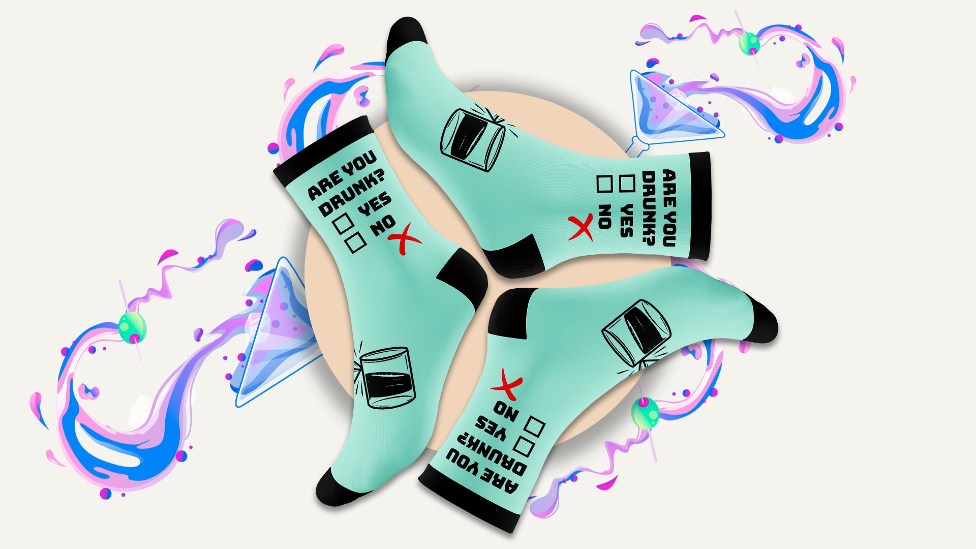 Are You Drunk Party Crew Socks for Men - Turquoise/Teal Color