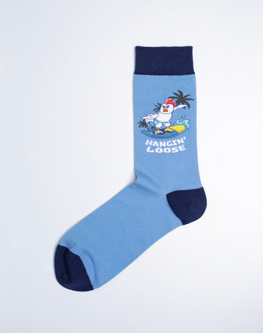 Men's Chicken Hangin Loose Surf Crew Socks - Blue Color Printed Socks