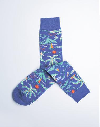 Womens Beach Day Tropical Crew socks - Blue color